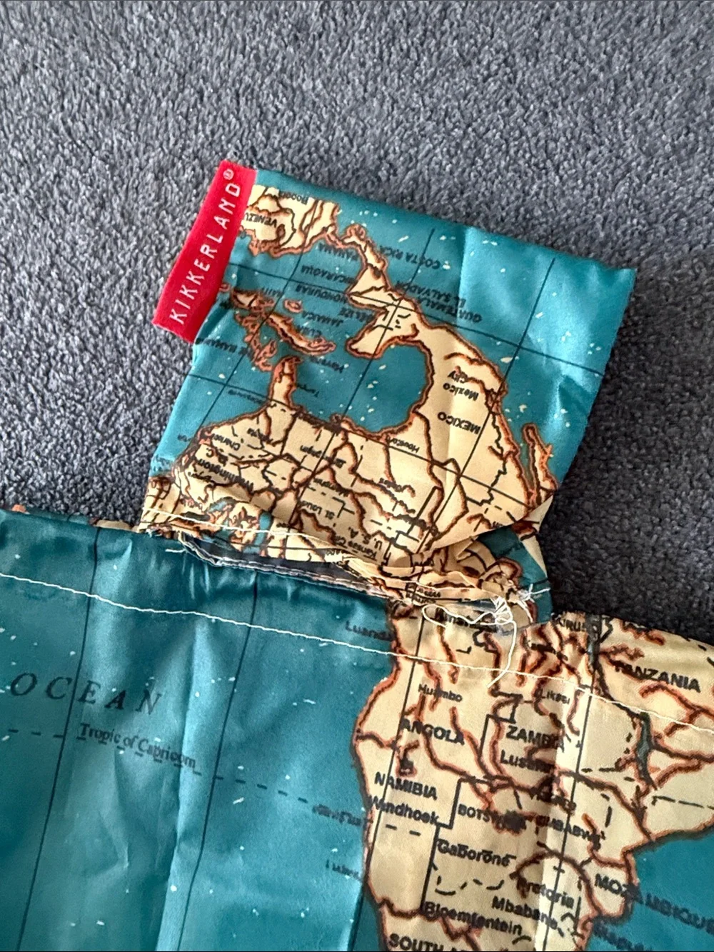 Foldable Map Print Reusable Travel Tote in Teal and Beige Kikkerland